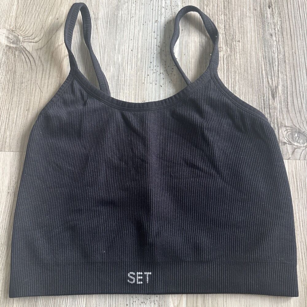 SET Active Black Sports Bra Workout Tank Top Size Medium